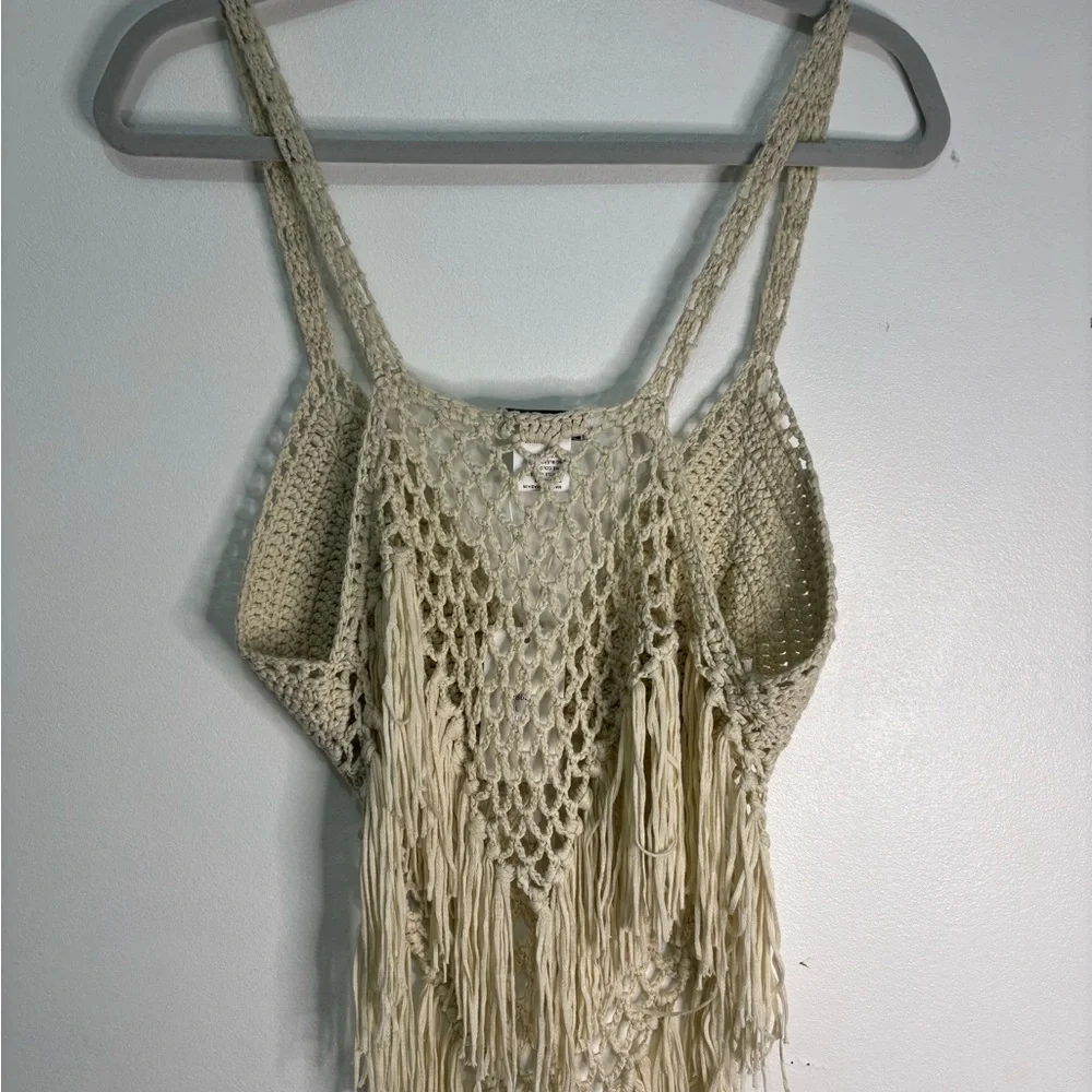 Vivid Cream Crochet Fringe Top, Boho, Western, Festival - Picture 6 of 12